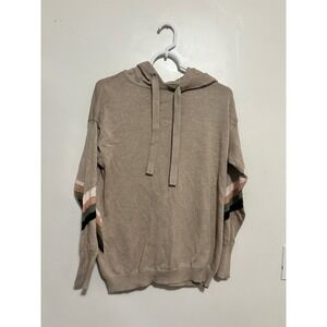 WISPR Womens Silk Blend Knit Hoodie Beige Chevron Stripe Pullover XS